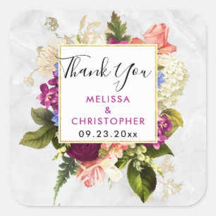 Sticker Carré Flore rose et blanche moderne Merci Mariage