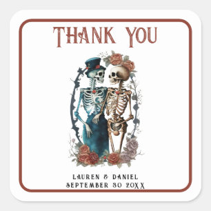 Sticker Carré Flore Rose Skeleton Amateurs Mariage Merci