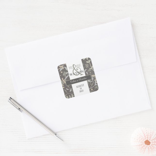Sticker Carré Flore Sprigs Élégant Moderne Simple Inspirivité (Enveloppe)