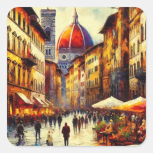 Sticker Carré Florence, Italie Rue avec Duomo Peinture