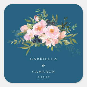 Sticker Carré Flores romantiques vintages en Mariage bleu