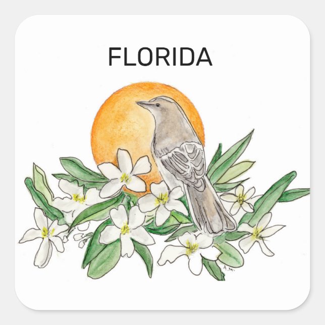 Sticker Carré Florida State Bird and Flower (Devant)