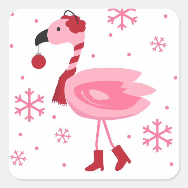 Sticker Carré Floride Flamant rose Tropical Beach Noël (Devant)