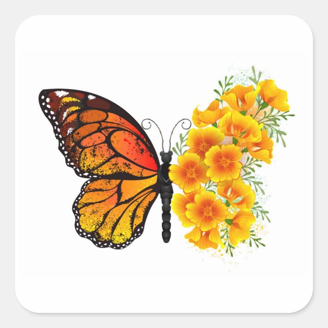 Sticker Carré Flower Butterfly with Yellow California Poppy (Devant)