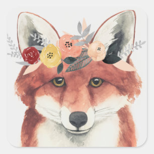 Sticker Carré Flower Crown Forester Fox