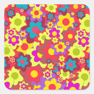 Sticker Carré Flower Power 60s hippy