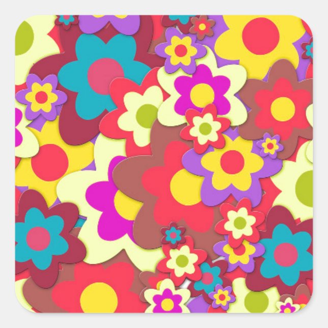Sticker Carré Flower Power 60s hippy (Devant)