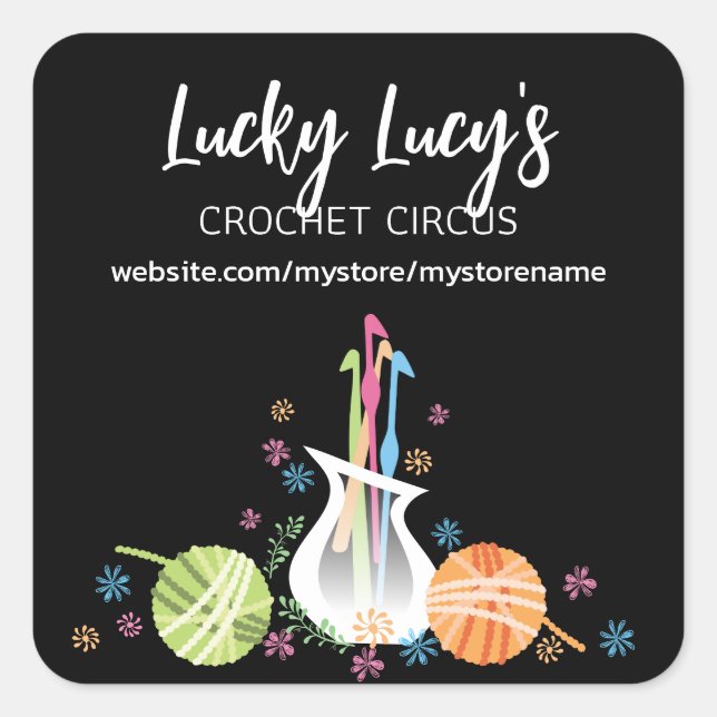 Sticker Carré Flower vase crochet crochets fils artisanat (Devant)