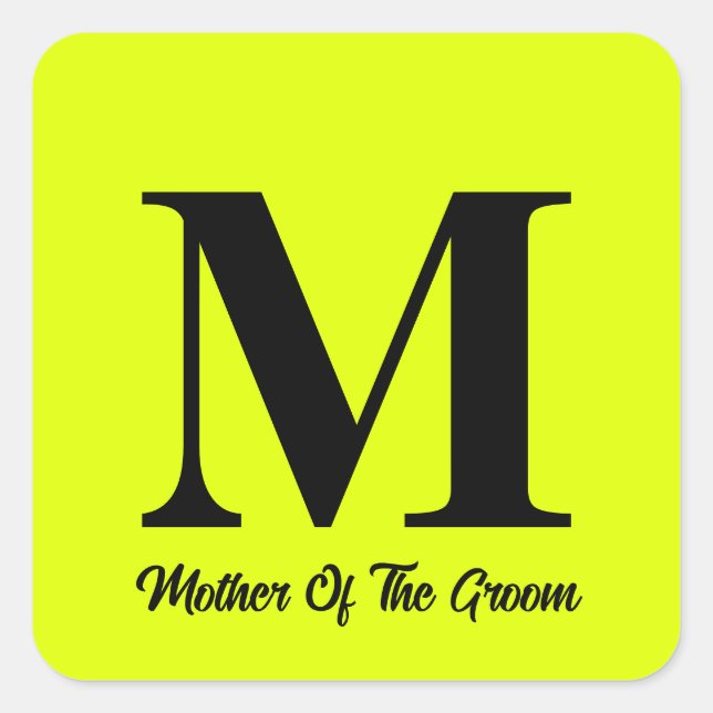 Sticker Carré Fluorescent Jaune Mère Du Mariage Groom (Devant)