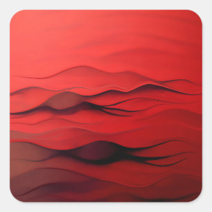 Sticker Carré Flux Écarlate – Vagues Rouges Abstraites de Mouvem