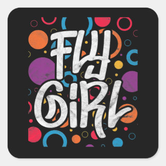 Sticker Carré Fly Girl 90s Quatre-vingt-dix Hip hop Disco Party