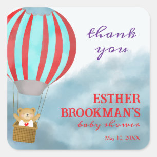 Sticker Carré Flying Cute Cub dans une fête de bébé Montgolfière