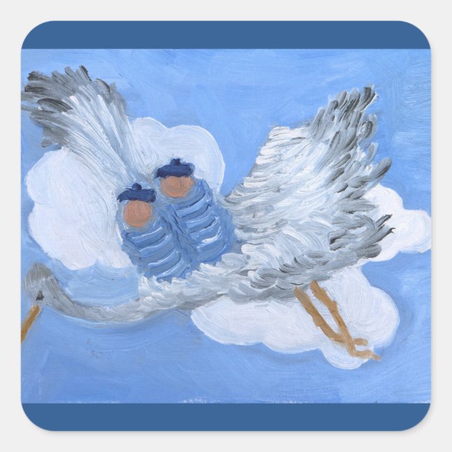 Sticker Carré Flying Stork and Twin Baby Boys : Susan Payne-Trut (Devant)