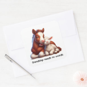 Sticker Carré Foal & Lamb Best Friends Partagez un moment de con