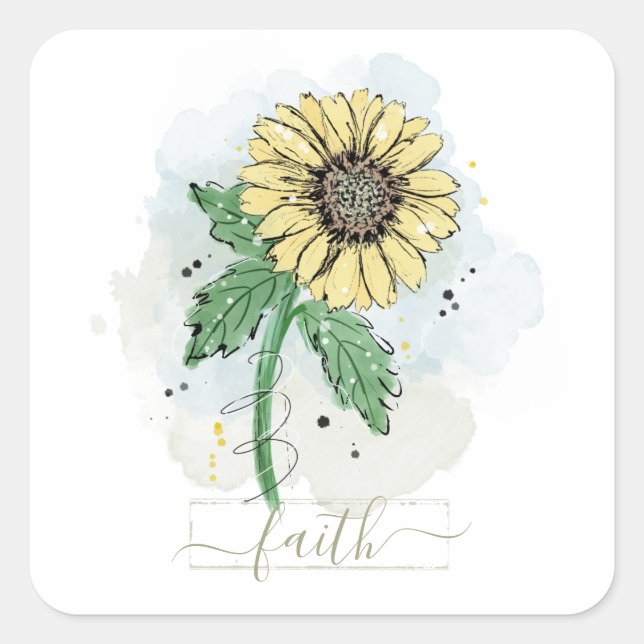 Sticker Carré Foi Fleur Aquarelle Jaune (Devant)