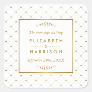 Sticker Carré Foil blanc & or moderne effet mariage Faveur