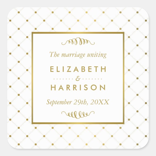 Sticker Carré Foil blanc & or moderne effet mariage Faveur (Devant)