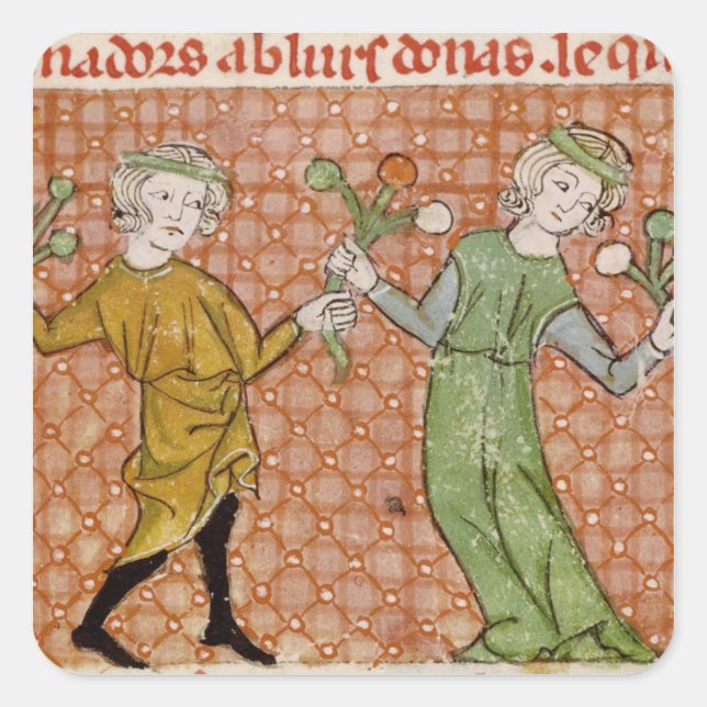 Sticker Carré Fol.215v La tentation : Un couple dansant (Devant)