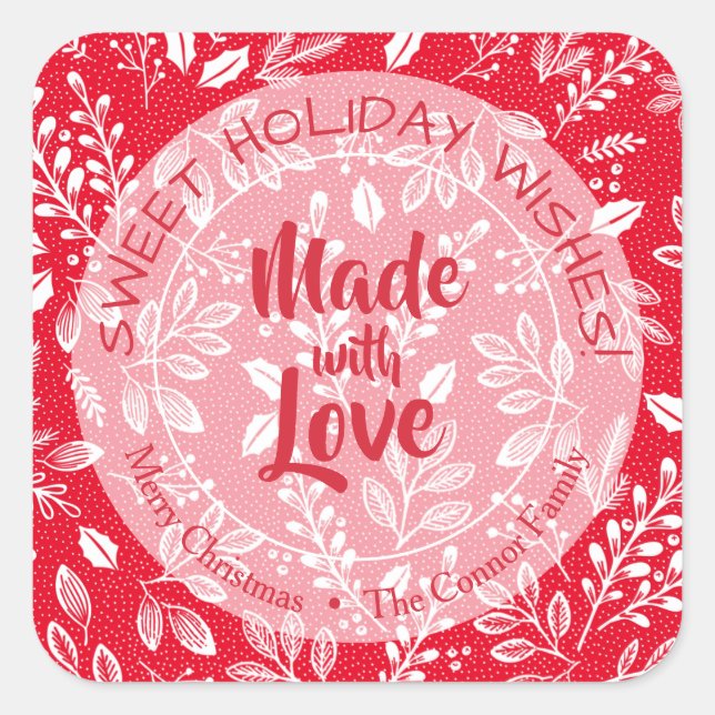Sticker Carré Foliage de Noël Fabriqué avec l'amour Cuisine de v (Devant)