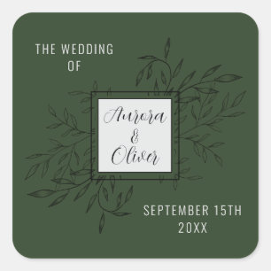Sticker Carré Foliage délicat   Profond   Invitation de mariage