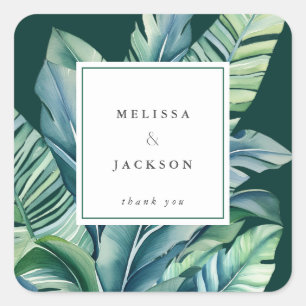 Sticker Carré Foliage exotique Feuille sauvage et tropicale Vert