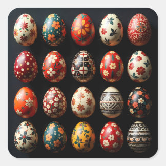 Sticker Carré Folk Art Easter Egg Collection