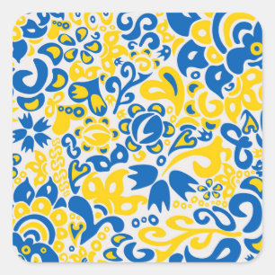 Sticker Carré Folklore pattern with Ukrainian flag colors  