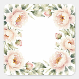 Sticker Carré Fond floral élégant de pivoine en aquarelle rose p