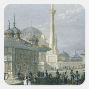 Sticker Carré Fontaine et carré de St Sophia, Istanbul, engra