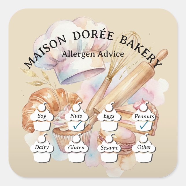 Sticker Carré Food Safety Allergy Alert Bakery Pastry Chef Gold (Devant)