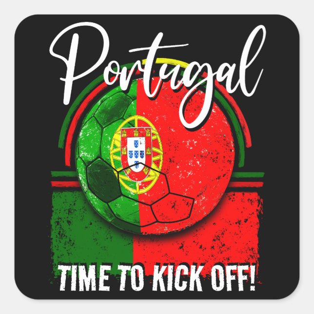 Sticker Carré Football Portugal Drapeau, Distorsion Drapeau Vert (Devant)