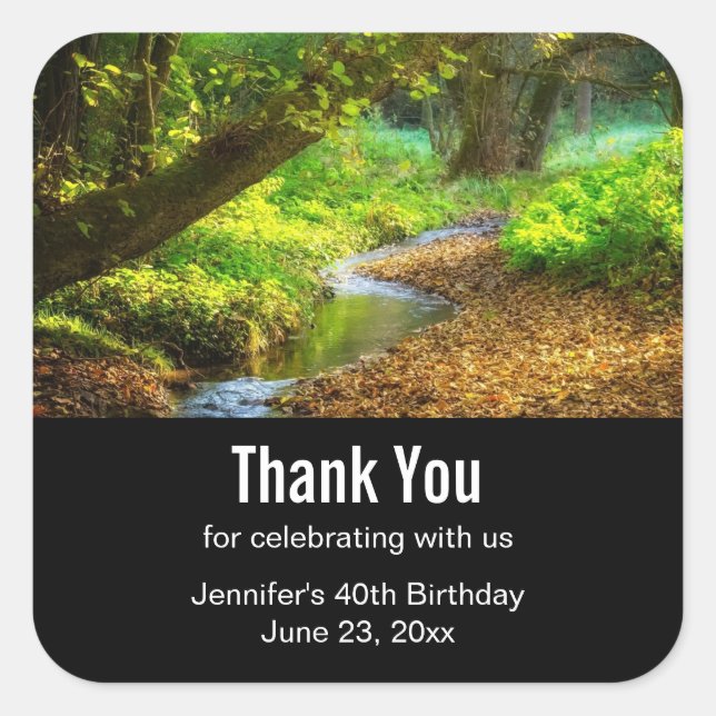 Sticker Carré Forest Creek Belle nature Photo Anniversaire (Devant)
