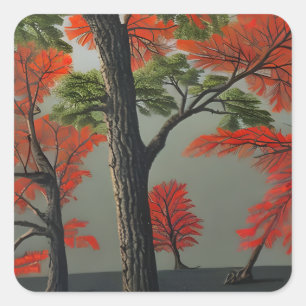 Sticker Carré Forêt Abstraite du nord de l'automne
