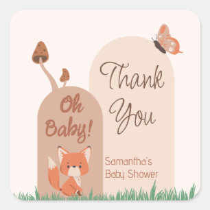 Sticker Carré Forêt beige Renard à thème Baby shower