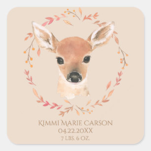 Sticker Carré Forêt Bois Animaux Aquarelle Naissance simple