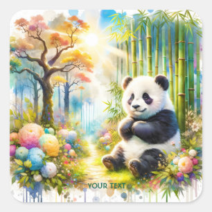 Sticker Carré Forêt de bambou de Panda mignonne Imaginaire