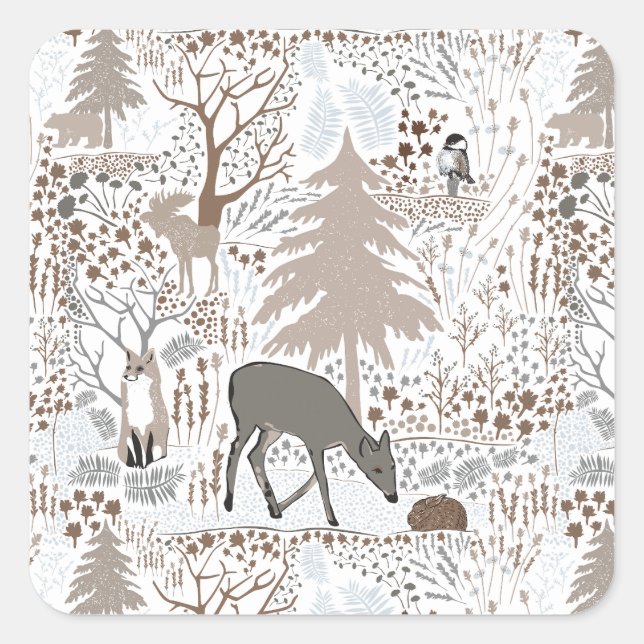 Sticker Carré Forêt de la faune Deer Fox Moose (Devant)