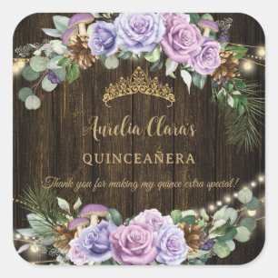 Sticker Carré Forêt Enchantée Rustique violet Floral Quinceañera