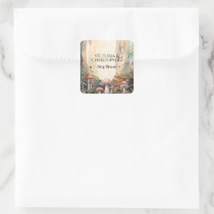 Sticker Carré Forêt enchantée Toadstool Baby shower champignon