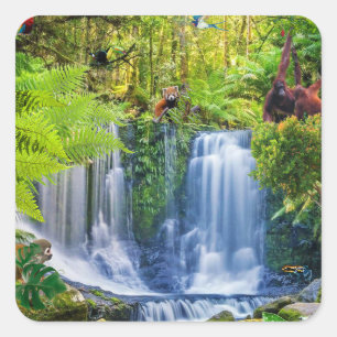 Sticker Carré Forêt Extraordinaire et animaux