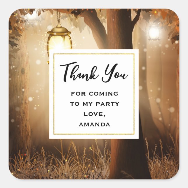 Sticker Carré Forêt magique avec Fairy Lights Merci de fête (Devant)
