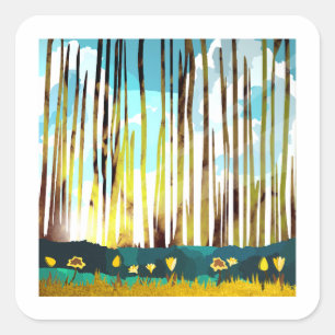 Sticker Carré Forêt matinale