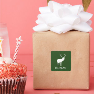 Sticker Carré Forêt moderne Green Noël Deer