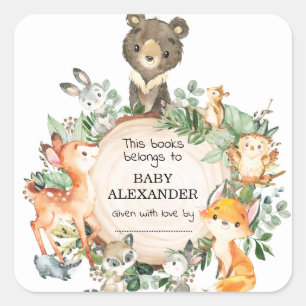 Sticker Carré Forêt Woodland Animals Boy Baby shower Plaque d'ac