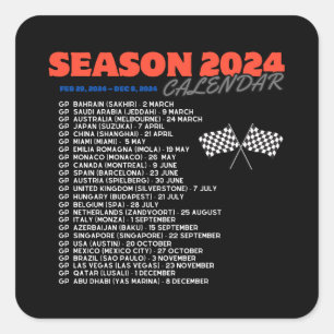 Sticker Carré Formule 1, saison 2024, calendrier des grands prix