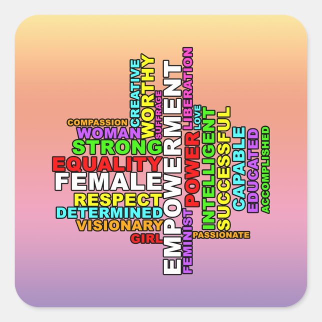 Sticker Carré Forte femme Word Cloud (Devant)
