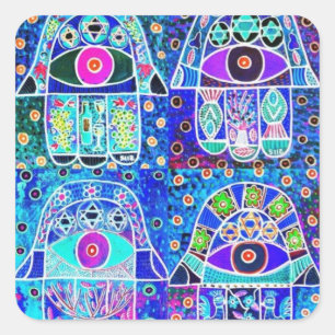 Sticker Carré Four Blue Hamsa Tapastry Vintage Judaica