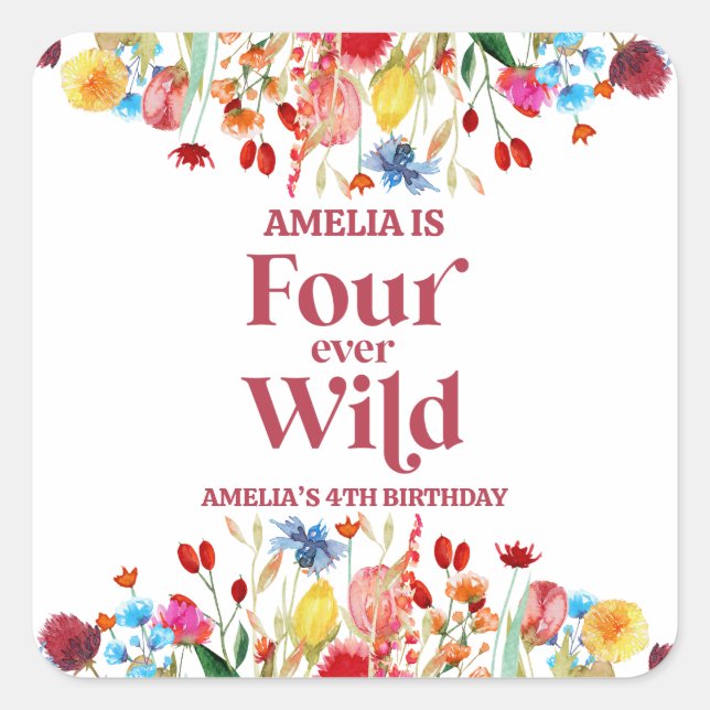 Sticker Carré Four Ever Wild Fleur sauvage 4e fête d'anniversair (Devant)