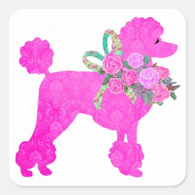 Sticker Carré Fournitures de fête de caniche rose (Devant)