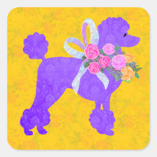 Sticker Carré Fournitures de parties de caniche pourpre